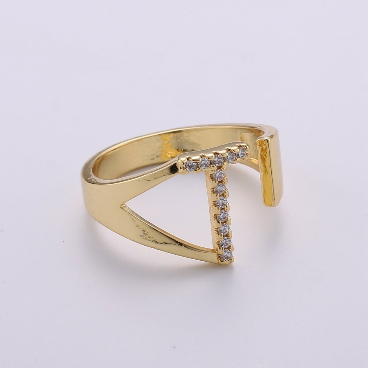 Cz Initial Gold Ring Alphabet Ring Gold Stacking Ring Adjustable Ring Letter Ring Vintage Gold Rings Initial Ring Thumb Ring Open Ring R-396-R-421