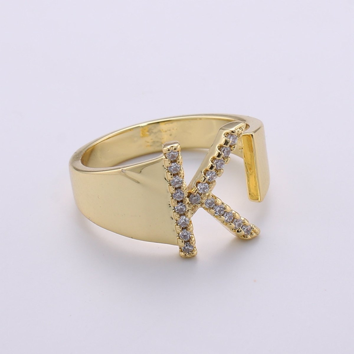 Cz Initial Gold Ring Alphabet Ring Gold Stacking Ring Adjustable Ring Letter Ring Vintage Gold Rings Initial Ring Thumb Ring Open Ring R-396-R-421