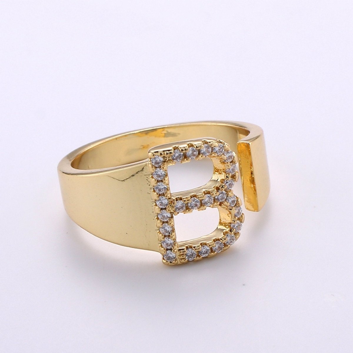 Cz Initial Gold Ring Alphabet Ring Gold Stacking Ring Adjustable Ring Letter Ring Vintage Gold Rings Initial Ring Thumb Ring Open Ring R-396-R-421