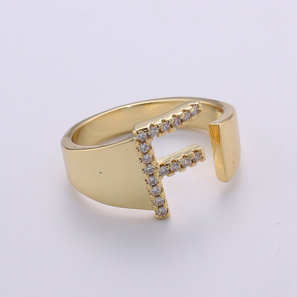 Cz Initial Gold Ring Alphabet Ring Gold Stacking Ring Adjustable Ring Letter Ring Vintage Gold Rings Initial Ring Thumb Ring Open Ring R-396-R-421
