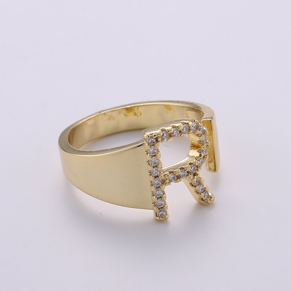 Cz Initial Gold Ring Alphabet Ring Gold Stacking Ring Adjustable Ring Letter Ring Vintage Gold Rings Initial Ring Thumb Ring Open Ring R-396-R-421