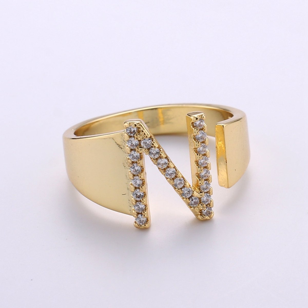 Cz Initial Gold Ring Alphabet Ring Gold Stacking Ring Adjustable Ring Letter Ring Vintage Gold Rings Initial Ring Thumb Ring Open Ring R-396-R-421