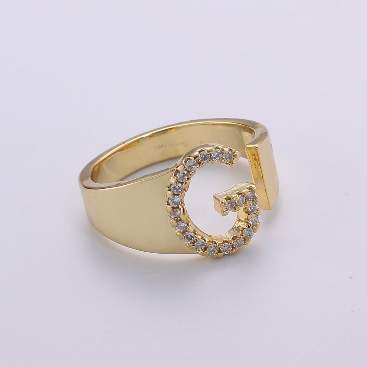 Cz Initial Gold Ring Alphabet Ring Gold Stacking Ring Adjustable Ring Letter Ring Vintage Gold Rings Initial Ring Thumb Ring Open Ring R-396-R-421