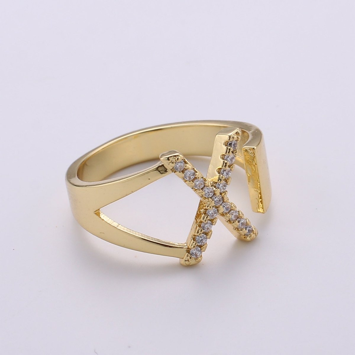 Cz Initial Gold Ring Alphabet Ring Gold Stacking Ring Adjustable Ring Letter Ring Vintage Gold Rings Initial Ring Thumb Ring Open Ring R-396-R-421