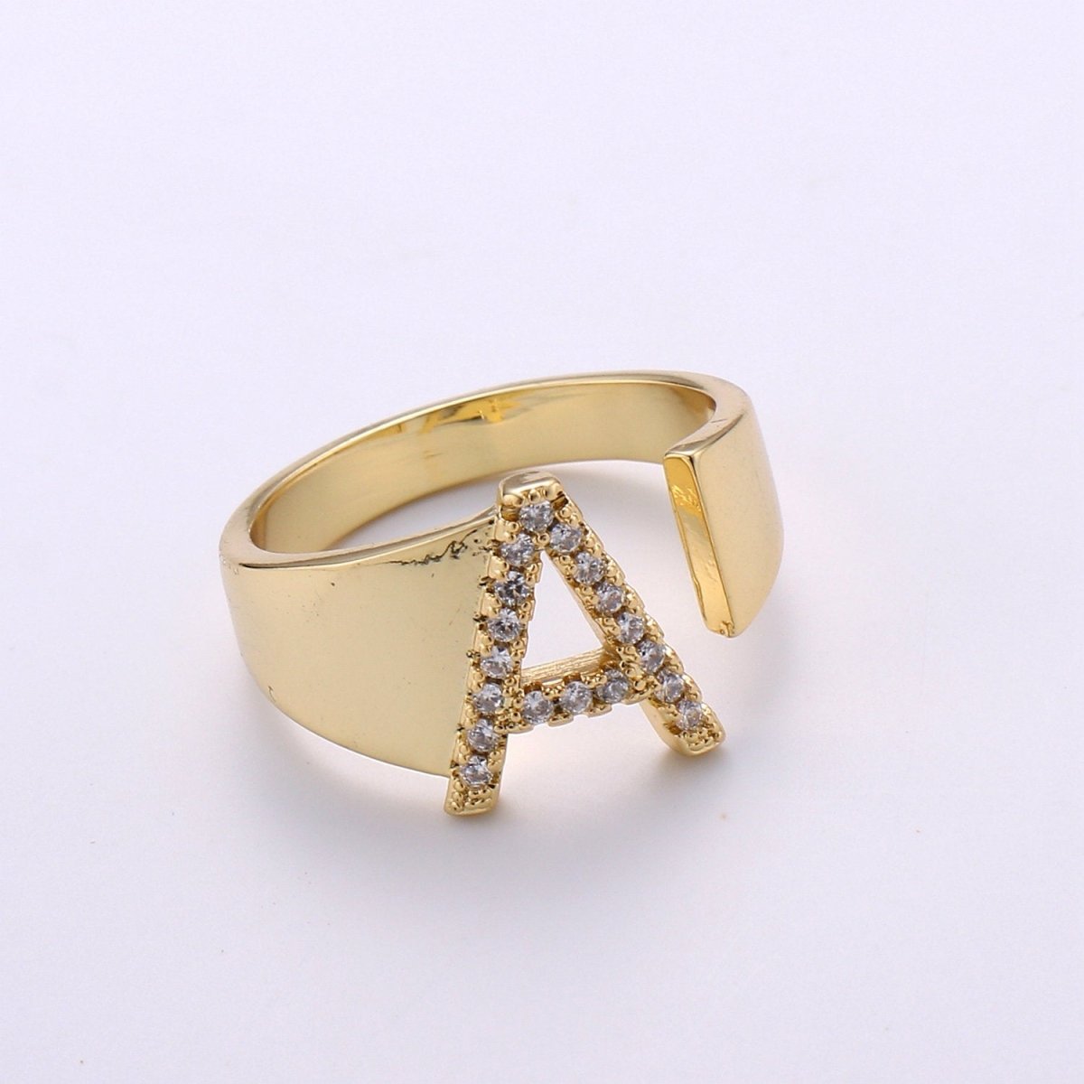 Cz Initial Gold Ring Alphabet Ring Gold Stacking Ring Adjustable Ring Letter Ring Vintage Gold Rings Initial Ring Thumb Ring Open Ring R-396-R-421