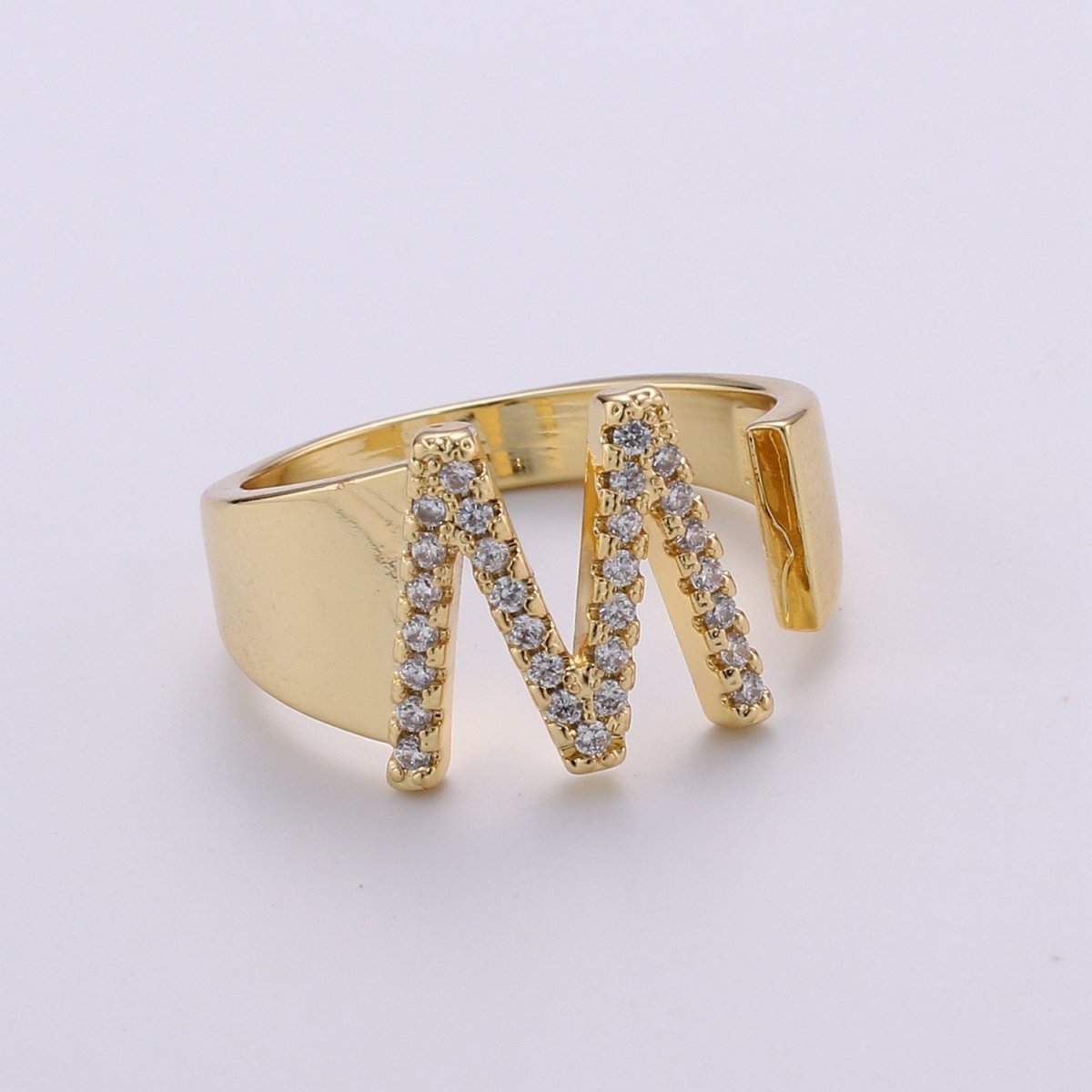 Cz Initial Gold Ring Alphabet Ring Gold Stacking Ring Adjustable Ring Letter Ring Vintage Gold Rings Initial Ring Thumb Ring Open Ring R-396-R-421