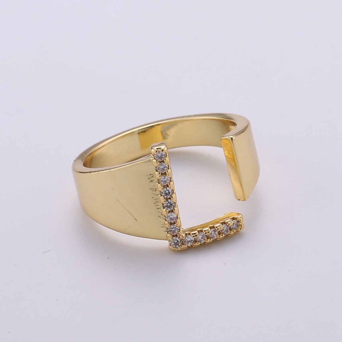 Cz Initial Gold Ring Alphabet Ring Gold Stacking Ring Adjustable Ring Letter Ring Vintage Gold Rings Initial Ring Thumb Ring Open Ring R-396-R-421