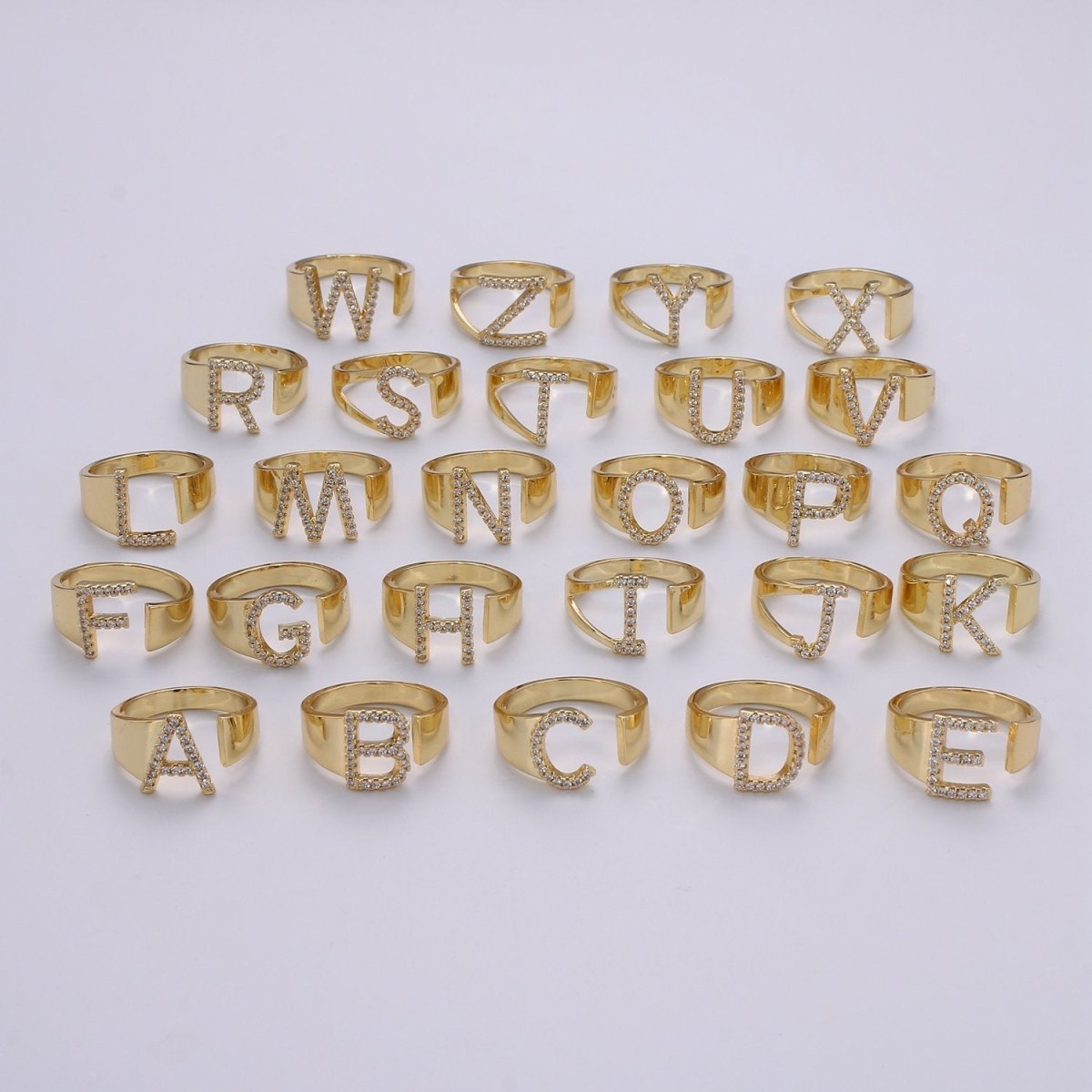 Cz Initial Gold Ring Alphabet Ring Gold Stacking Ring Adjustable Ring Letter Ring Vintage Gold Rings Initial Ring Thumb Ring Open Ring R-396-R-421