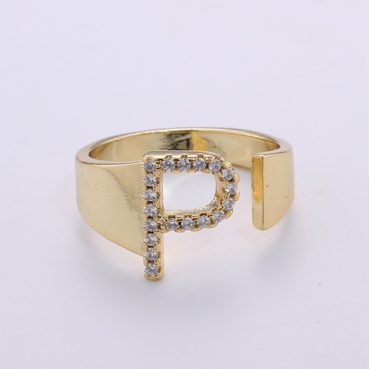 Cz Initial Gold Ring Alphabet Ring Gold Stacking Ring Adjustable Ring Letter Ring Vintage Gold Rings Initial Ring Thumb Ring Open Ring R-396-R-421