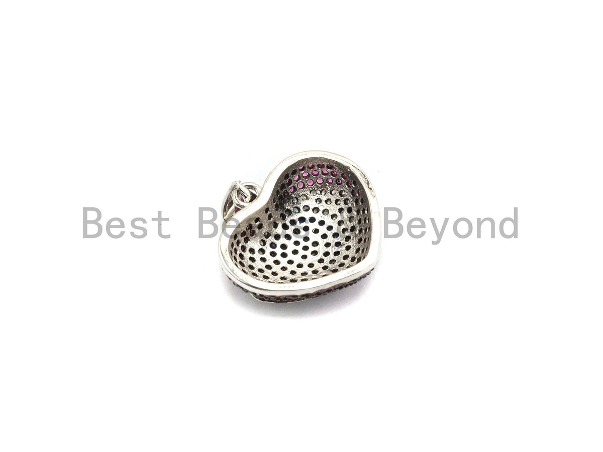 CZ Micro Pave Multi color Puffy Heart with Evil Eye Pendant, Heart Cubic Zirconia Pendant, Evil Eye Charm, 18x22mm,sku#F692