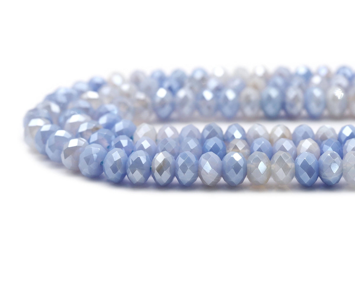 Mystic Natural Blue Banded Agate Rondelle Faceted Beads, Sku#UA265