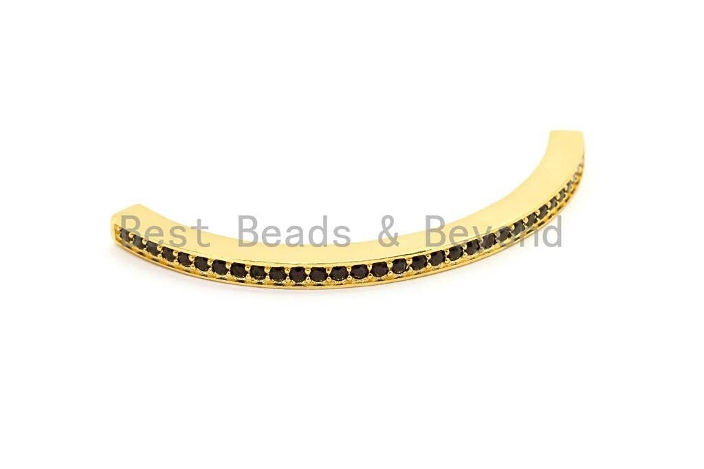 CZ Micro Pave Curved Square Tube with Black CZ for Bracelet/Necklace, Black Color Plated, Cubic Zirconia Separator Beads, 59mm,sku#G1