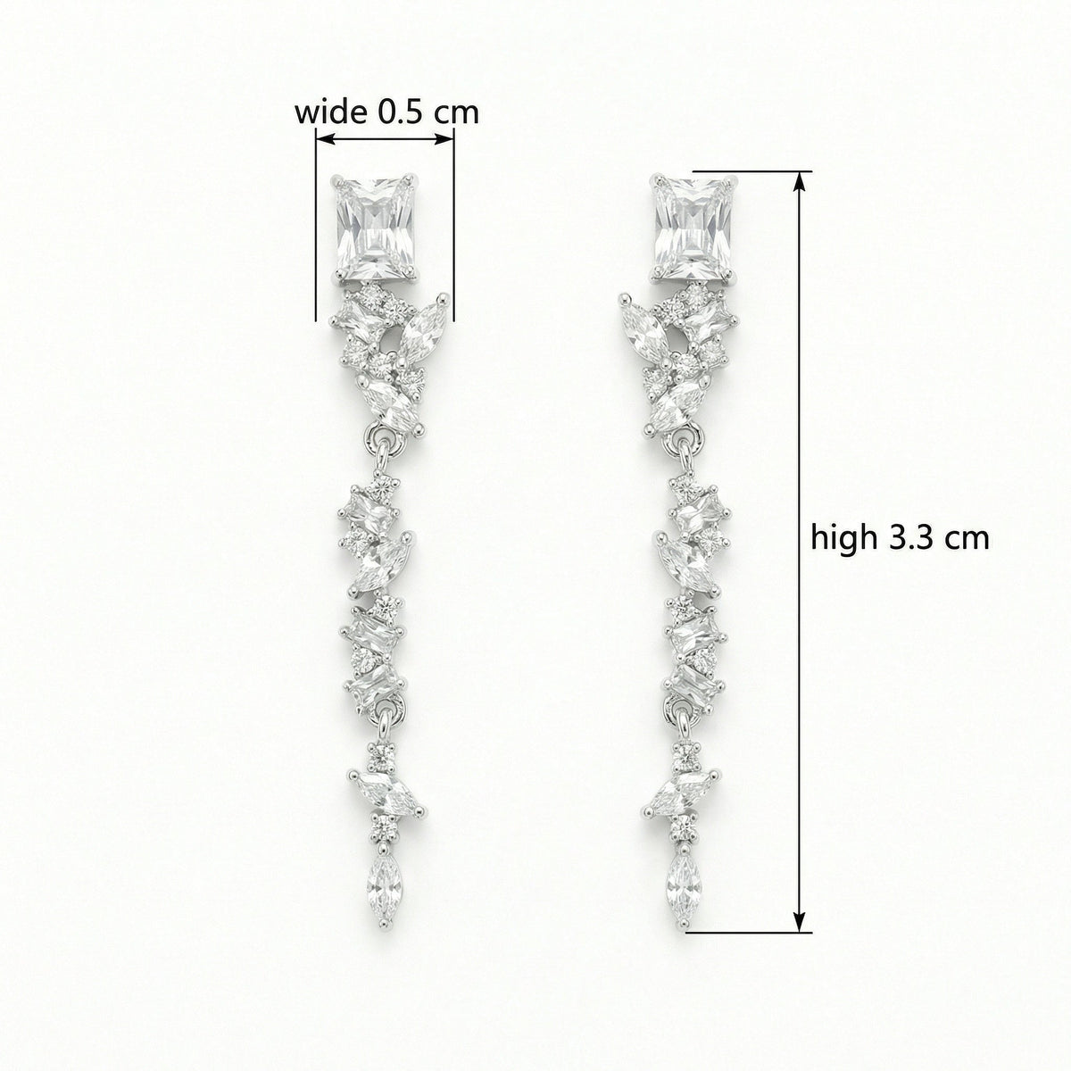 925 Sterling Silver Elegant Silver Crystal Dangle Earrings with Marquise and Radiant Cut Stones for Bridal Wear