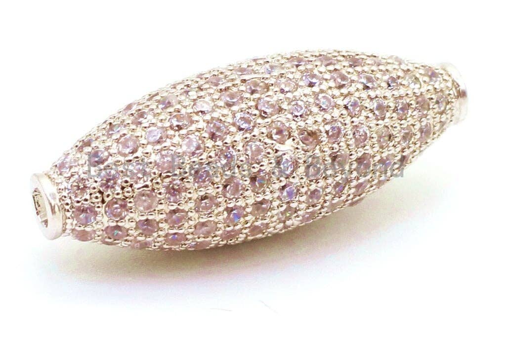 CZ Micro Pave Long Oval Spacer Beads with Clear CZ for Bracelet/Necklace, Cubic Zirconia Beads, Bracelet Charms, 28x11mm,sku#G51