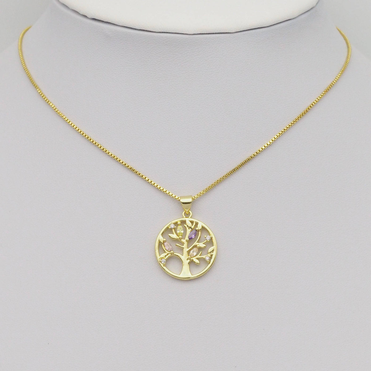 Gold Colorful CZ Tree On Round Ring Charm, Sku#LD421