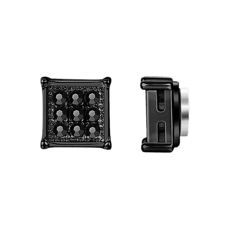 Magnetic Iced Out CZ Square Stud Earrings for Men Women, Non-Piercing Clip On Stainless Steel