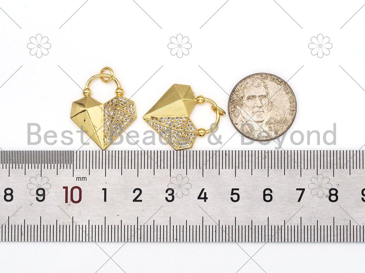 18K Gold Filled CZ Micro Pave Diamond Heart Lock Shape Pendant/Charm, Heart CZ Pendant, Gold Tone, 21x24mm,Sku#L615