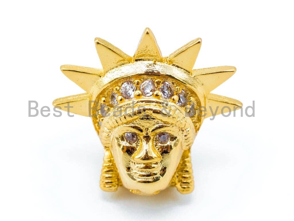 CZ Micro Pave Statue of Liberty Head Spacer Beads, NYC CZ Pave Spacer Beads, 15x8mm, sku#G260