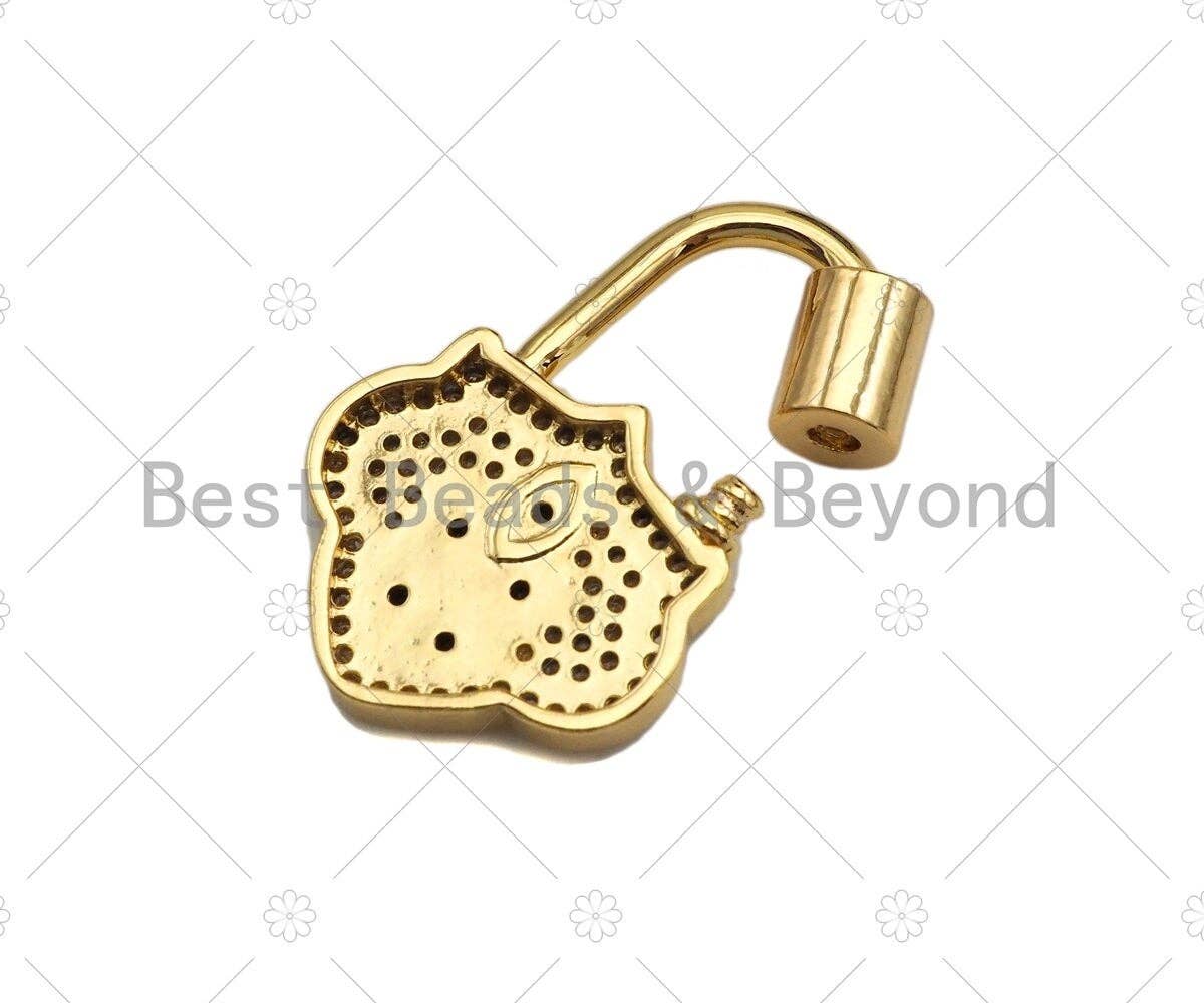 18K Gold Micro Pave Shield Lock Shape Clasp, Gold Shield Lock, Shield Shape Clasp,Pave Lock,18x28mm,sku#K146