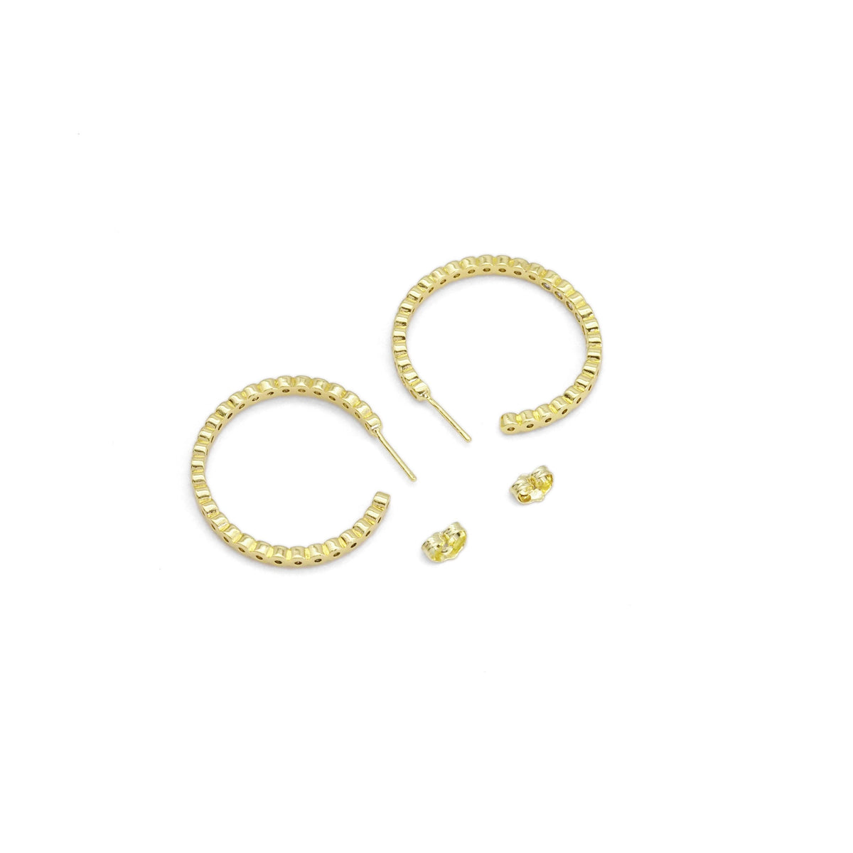 Gold Round CZ Hoop Earrings, Sku#FH224