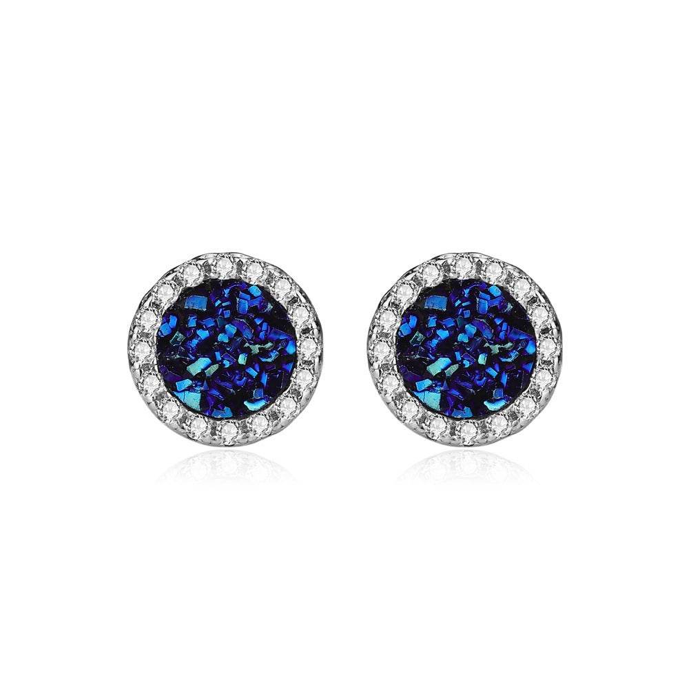Magnetic Round Halo Stud Earrings for Men Women, Multicolor Crystal Cluster Non-Piercing Clip On