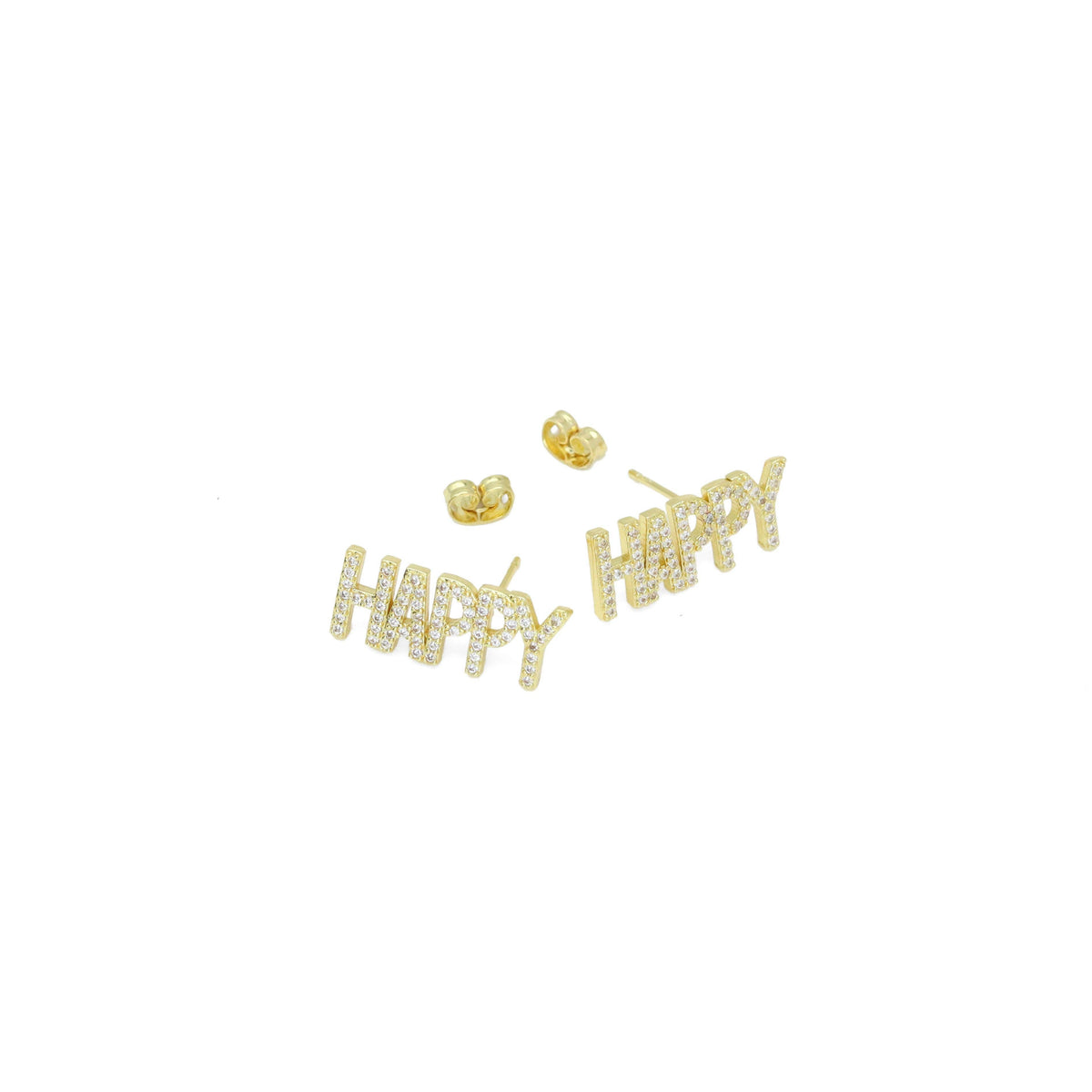 Clear CZ Happy Gold Stud Earrings, Sku#A344