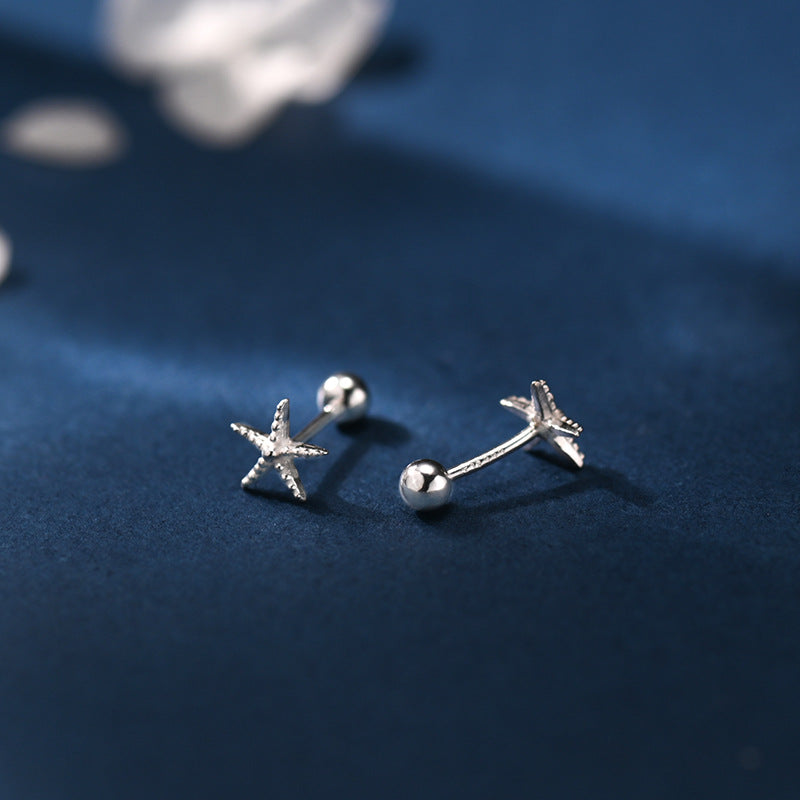 S999 Sterling Silver Starfish Stud Earrings For Women, Minimalist Design, New 2026 Style, Screw Back, Comfortable For Newly Pierced Ears