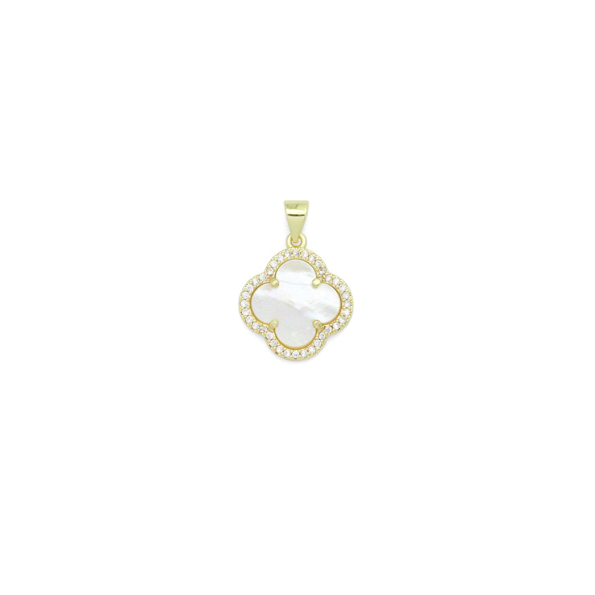 Clear CZ Double sided Mother of Pearl Gold flower Charm Pendant,Sku#LX881