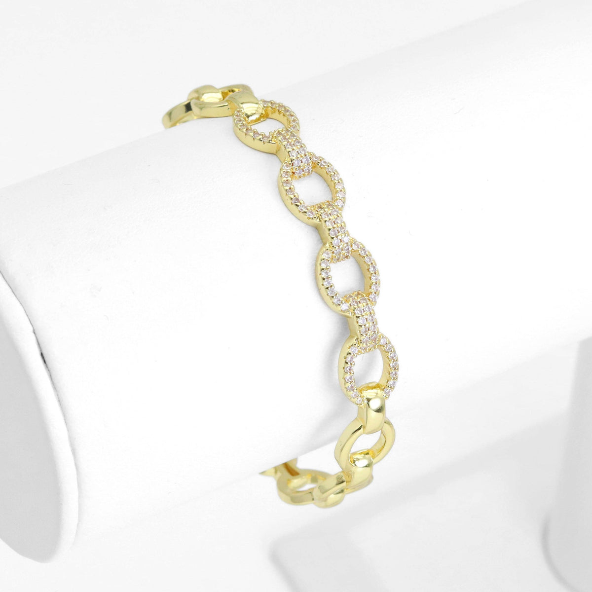 Gold CZ Oval Link Adjustable Bracelet, Sku#LD537