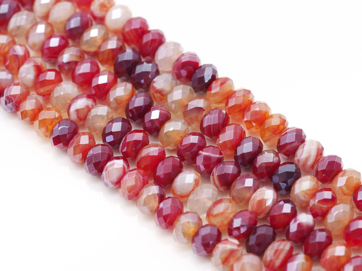 Mystic Natural Orange Red Banded Agate Rondelle Faceted Beads, SKu#UA269