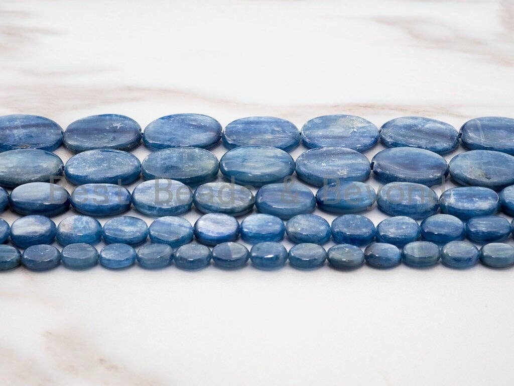 High Quality Natural Kyanite Gemstone beads, Flat Oval Blue Gemstone Beads, 15.5" Full strand, SKU#U1