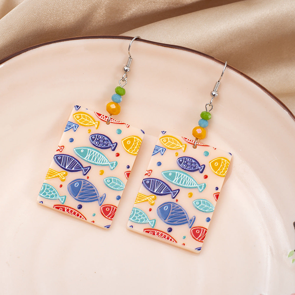Fashionable Square 3D Printed Acrylic Multi-Color Fish Earrings For Women