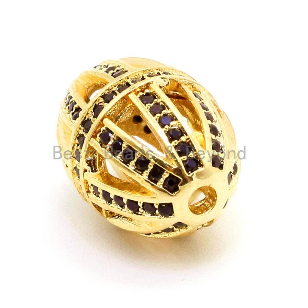 CZ Micro Pave Oval Cage Spacer Beads for Bracelet/Necklace, Black Cubic Zirconia Beads Pave, Men's Jewelry Making, 17x12mm,sku#G57