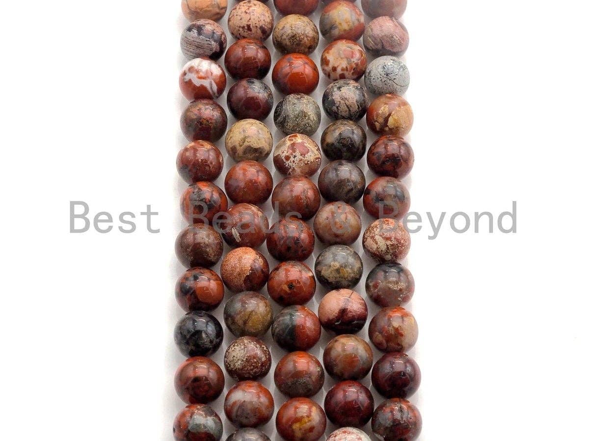 Natural Red Flower Jasper, Round Smooth 6mm/8mm/10mm/12mm, 15.5" Full Strand, sku#U633