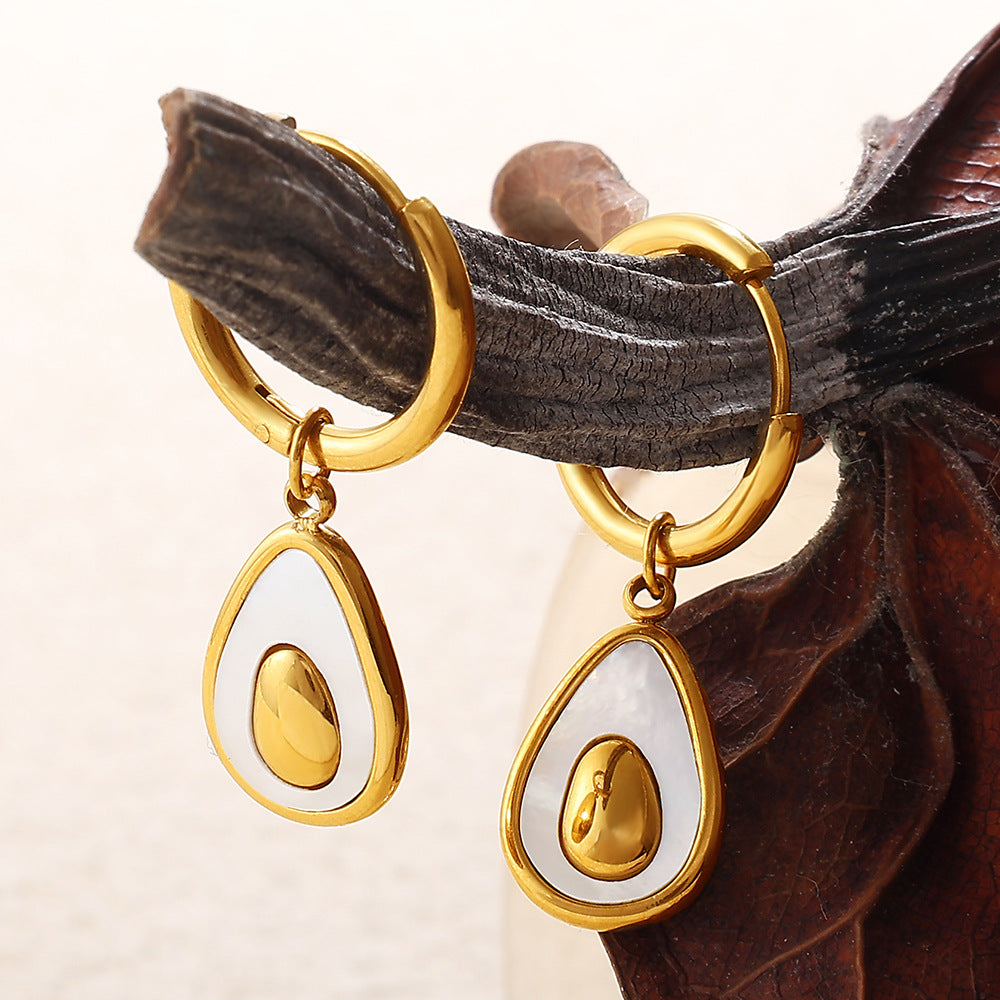 Personalized Light Luxury Stainless Steel Avocado Pendant Earrings, 18K Gold Plated High-End Elegant Ear Jewelry