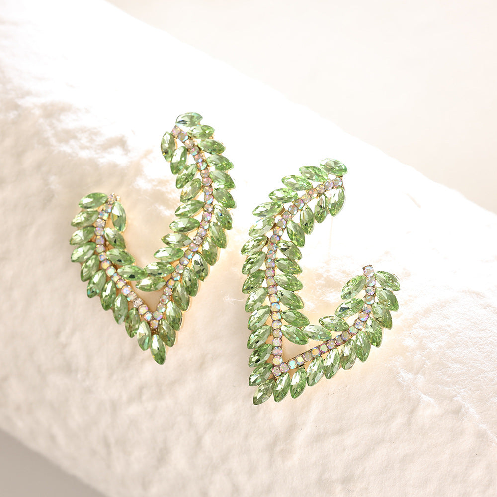European American Light Luxury Marquise Rhinestone Earrings Exaggerated Banquet Gown Ear Jewelry High End Colored Crystal Alloy Stud Earrings For Women Wholesale