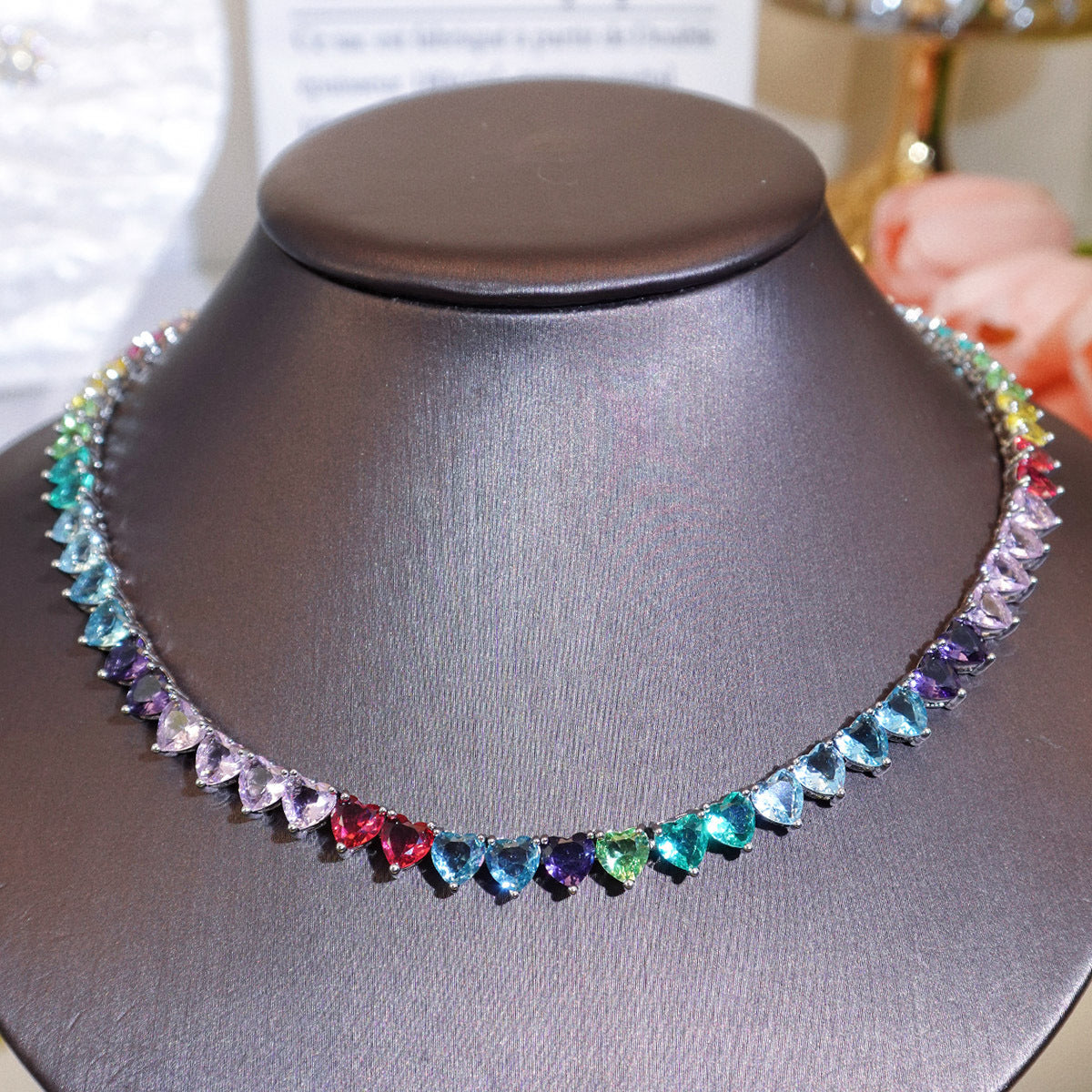 Fashionable Color Jewelry Heart Tennis Necklace For Women