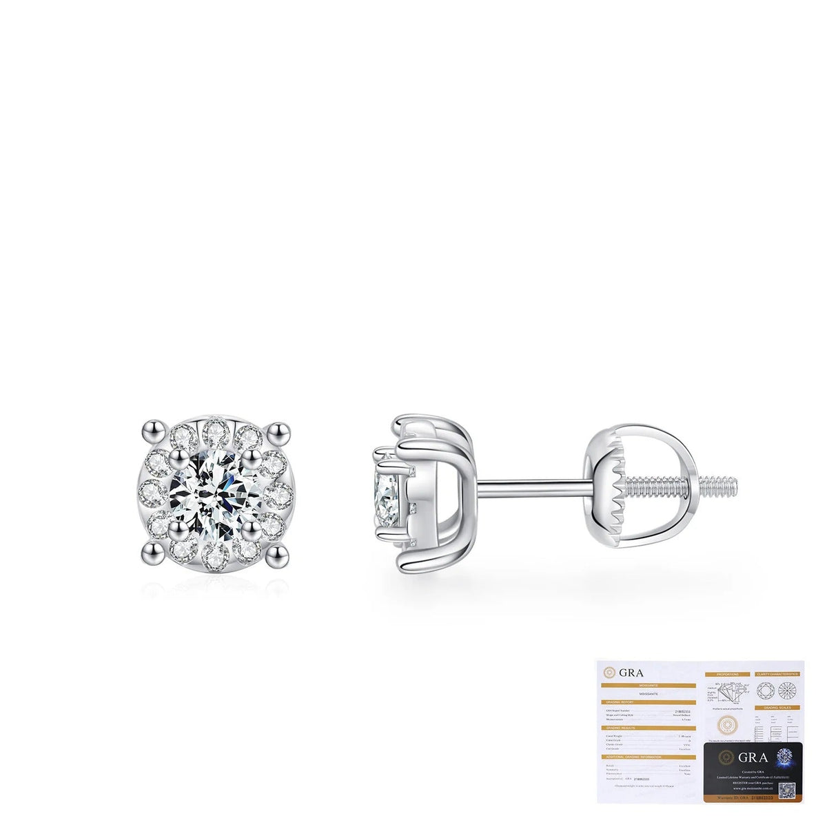Classic Four-Prong D-Color VVS1 Moissanite Stud Earrings in Sterling Silver