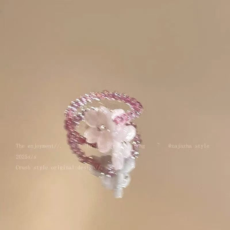 Bohemian Spring Flower Open Ring For Women, Enamel High-End Fashion Index Finger Ring