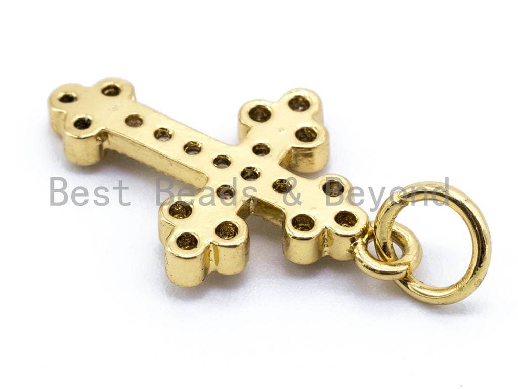 CZ Micro Pave Cross Pendant/Charm, Cubic Zirconia Charm, Gold/Rose gold/Silver/Black,22x11mm, sku#F136