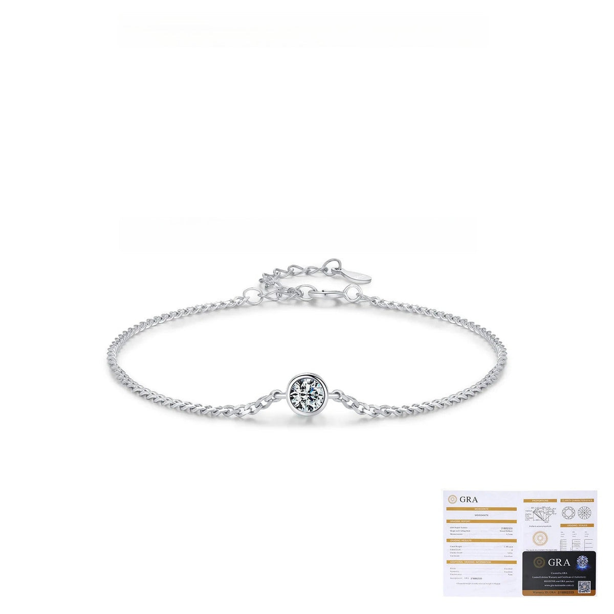 Minimalist Sterling Silver D-Color VVS1 Moissanite Solitaire Bracelet with Delicate Chain