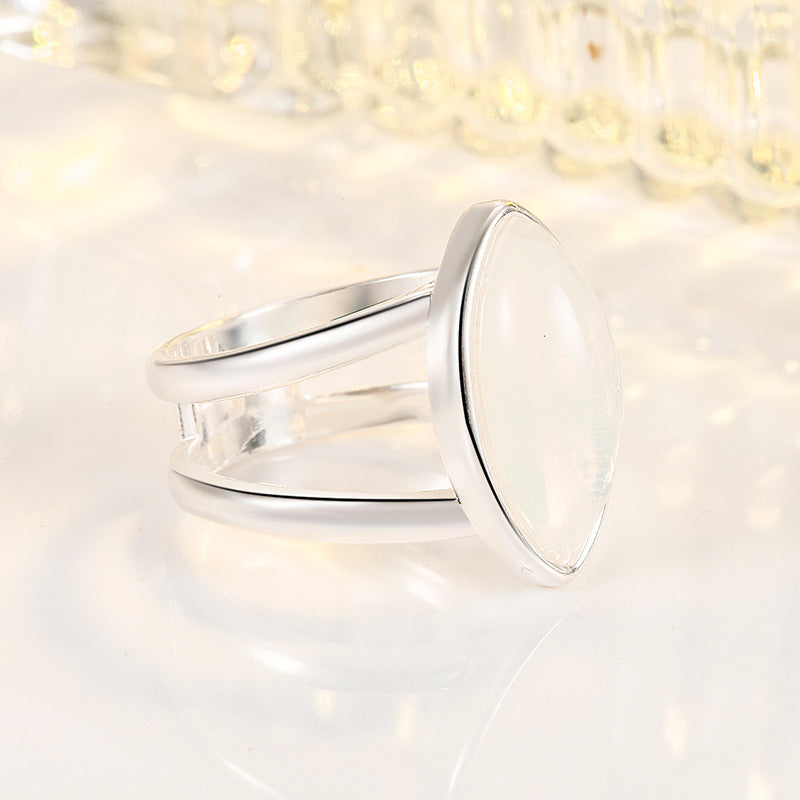 925 Silver-Plated Imitation White Agate Ring, Womens, European And American Style