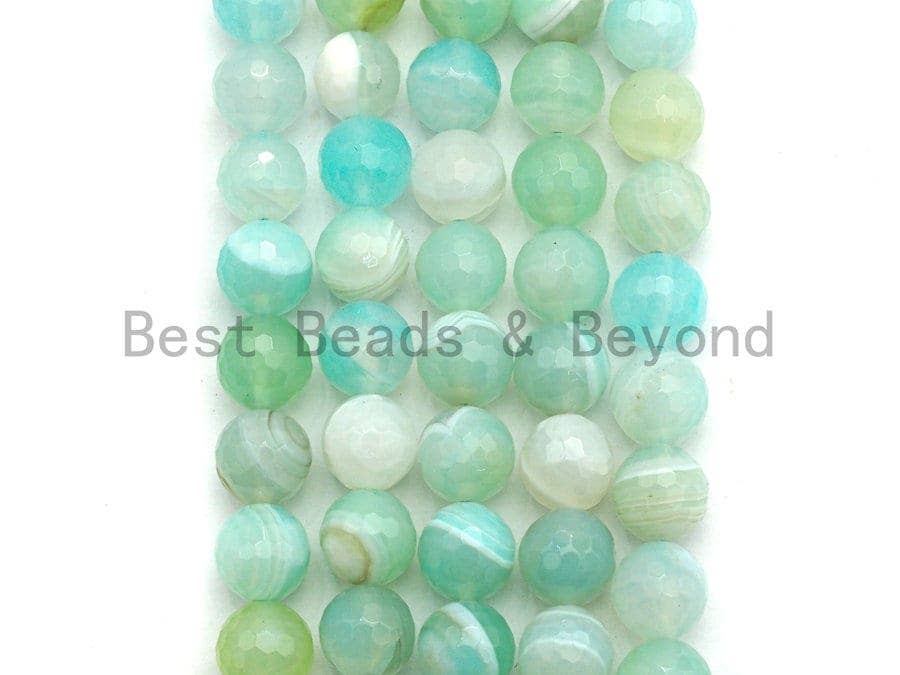 High Quality Aquamarine Color Banded Agate beads,6mm/8mm/10mm/12mm/14mm round faceted beads, Natural Agate Beads, 15.5inch strand, SKU#U453