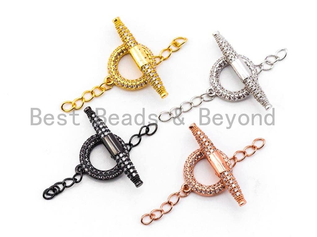 CZ Rhinestone Micro Pave Toggle Clasp,Silver/Gold/Rose Gold/Gunmental Plated, Enhancer Clasp, 26x14mm, 1set, SKU#K64