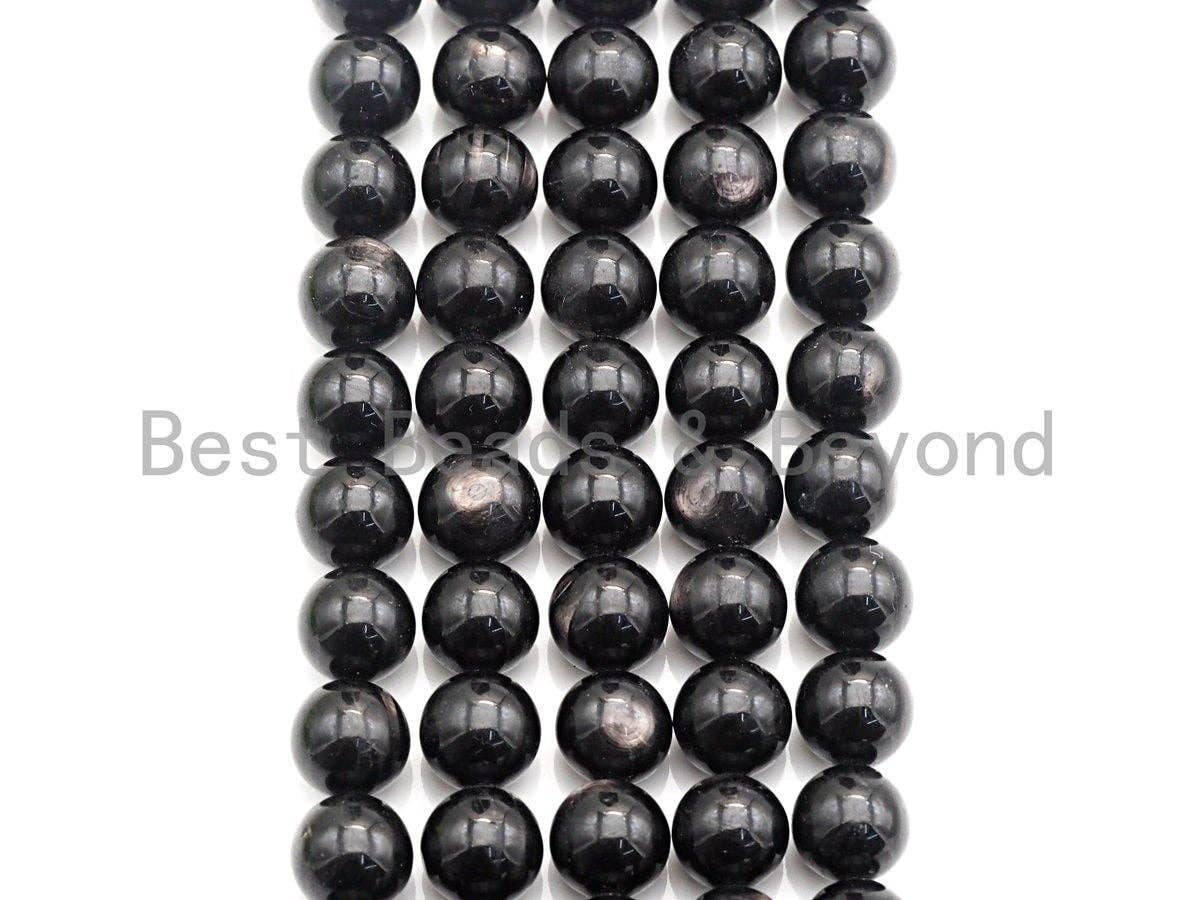 Quality Natural Black Phlogopite Beads, 6mm/8mm/10mm Round Smooth, Natural Black Gemstone, 15.5" Full Strand, sku#U625