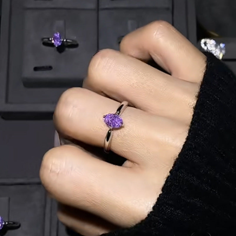 Minimalist Purple Waterdrop Rhinestone High-End Niche Ring