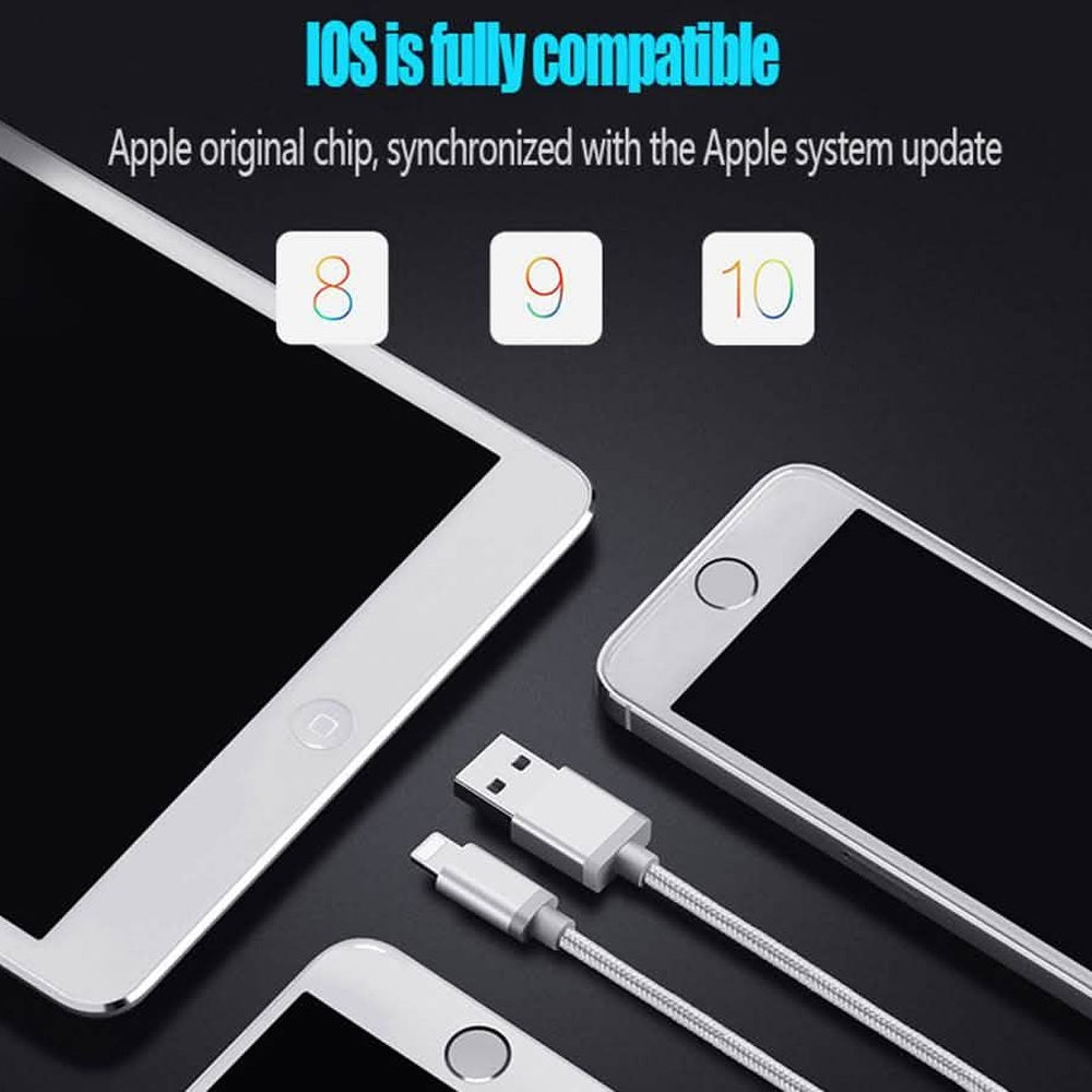 3-Pack: 10FT Heavy Duty Braided iPhone Lightning USB Cable