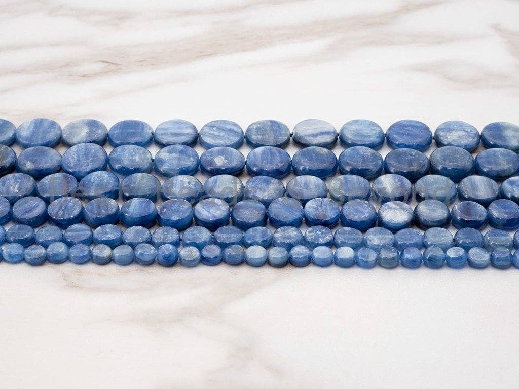 High Quality Natural Kyanite Gemstone beads, 6mm/8mm/14mm Flat Coin Blue Gemstone Beads, 15.5" Full Sstrand, SKU#U2