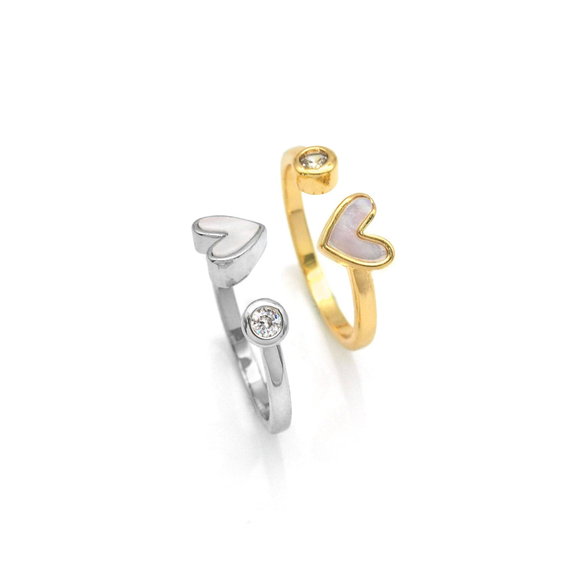Gold Pearl Heart Dot Adjustable Ring, Sku#X372