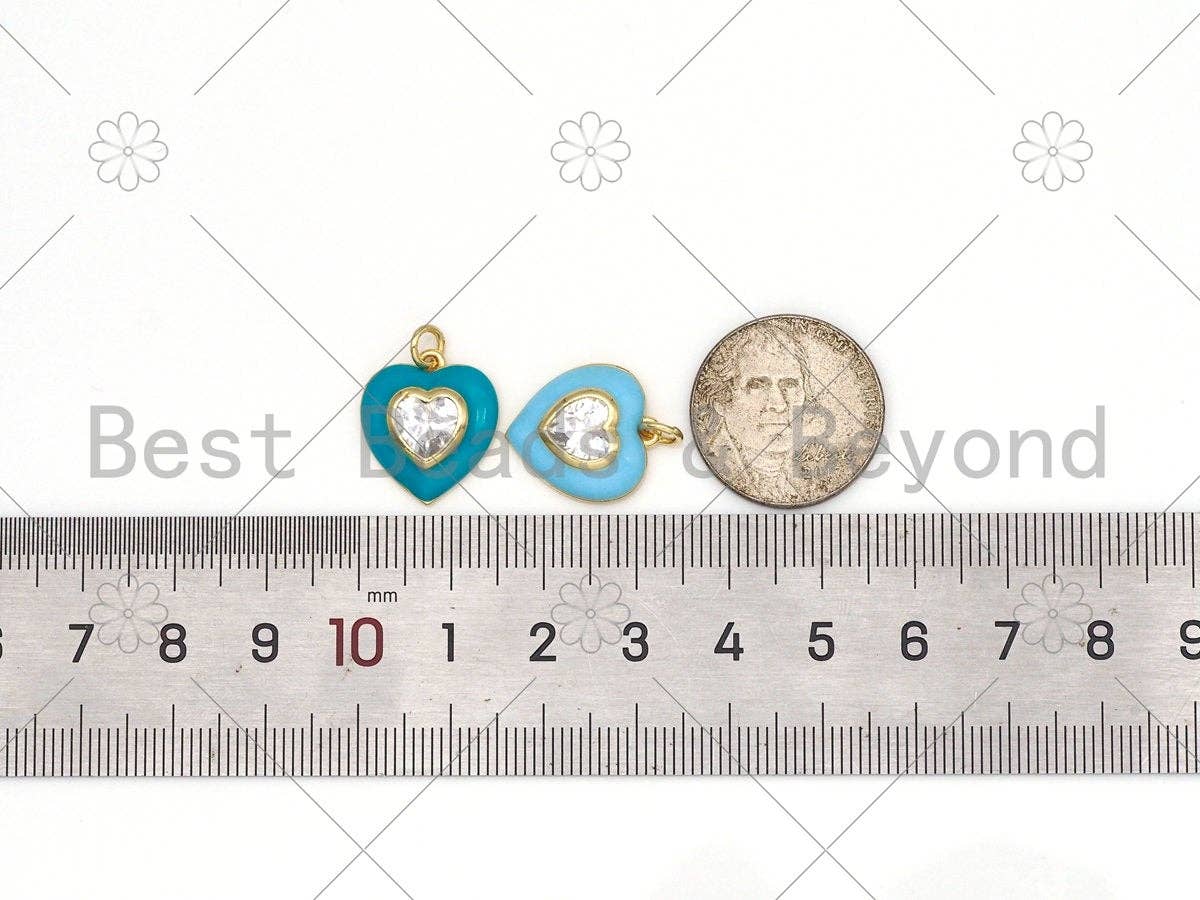 Colorful Enamel Heart Shape Pendant, 18K Gold Filled Big CZ Micro Pave Charm, Necklace Bracelet Charm Pendant,15x17mm,Sku#F1433